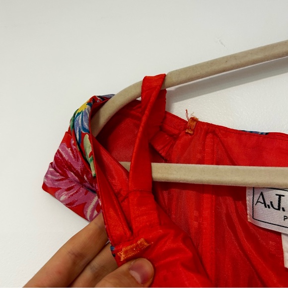 A.J. BARI Silk Floral Print Red Yellow Blue Off-shoulder Pleated Dress Size 6 - Picture 6 of 8